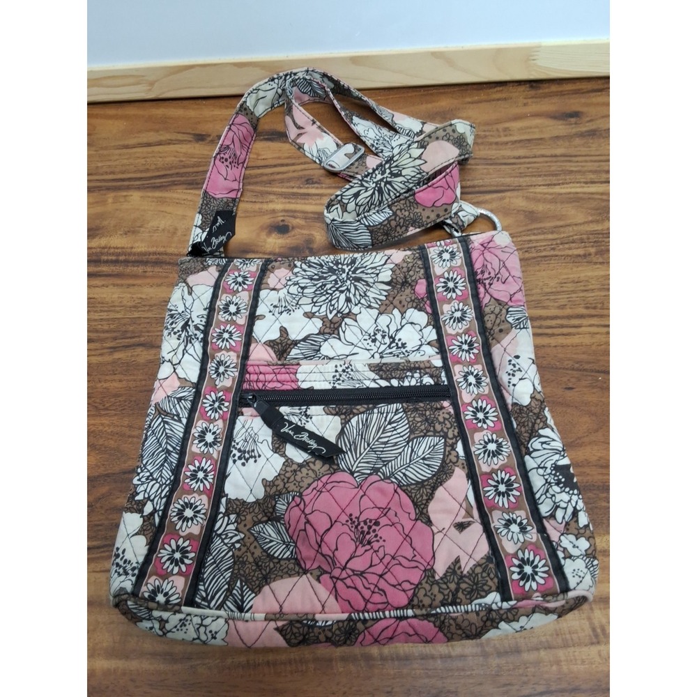 Vera Bradley Crossbody Bag Retired Mocha Rouge Pink Floral Quilted Fabric Purse